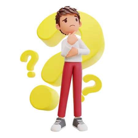 Cute Student With Question Mark 3D Illustration