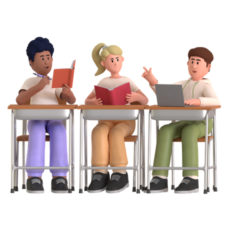 Students Doing Group Study  3D Icon