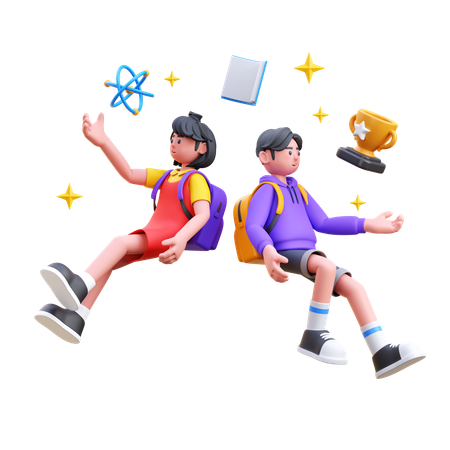 Students Going Back To School  3D Illustration