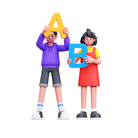Students Holding Alphabets  3D Icon