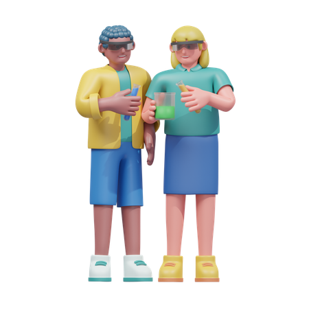 실험실 실험에 참여하는 학생들  3D Illustration