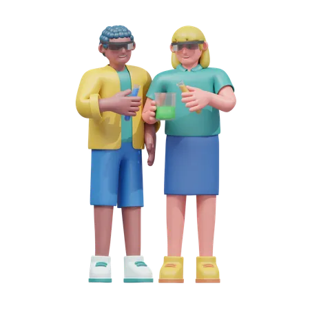 실험실 실험에 참여하는 학생들  3D Illustration