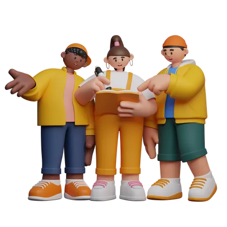 Learning Together 3 D Character 3D Illustration