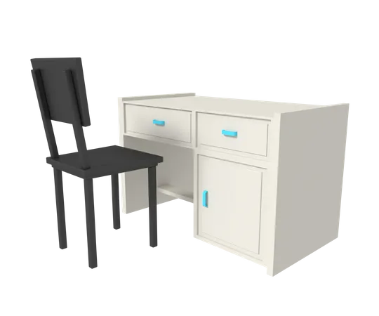 Study Table And Chairs 3D Icon