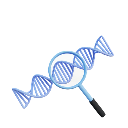 Studying DNA with magnifying glass  3D Illustration