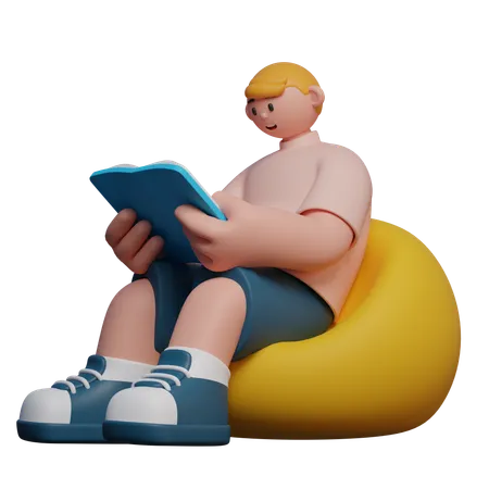 Studying On Beanbag 3 D Character 3D Illustration