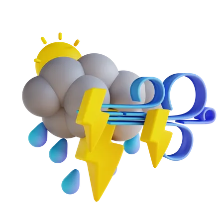 Stürmischer Nachmittag Regen Blitz  3D Illustration