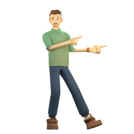 Stylist boy pointing at right side  3D Illustration