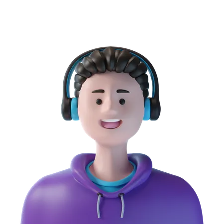 Stylist Boy With Headphone 3D Icon