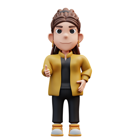 Stylist Girl Gesture Thumbs Up  3D Icon