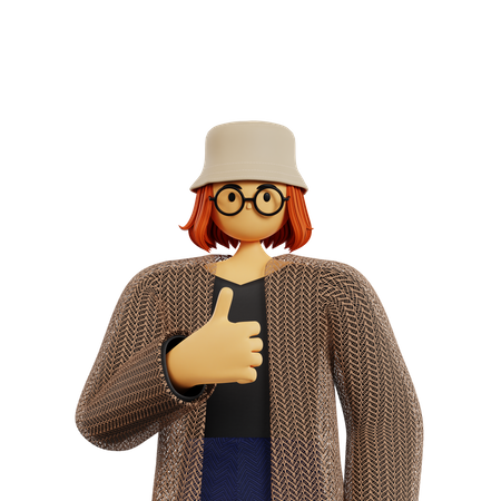 Stylist girl Showing thumbs up pose  3D Icon