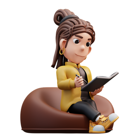 Stylist Girl Sitting Reading A Book  3D Icon