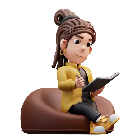 Stylist Girl Sitting Reading A Book  3D Illustration