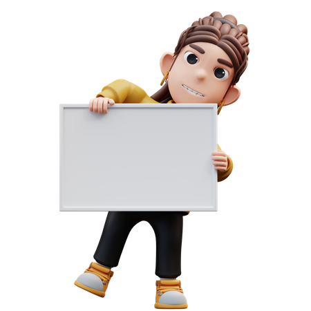 Stylist Girl Standing By Holding A White Board  3D Icon