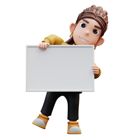 Stylist Girl Standing By Holding A White Board  3D Illustration