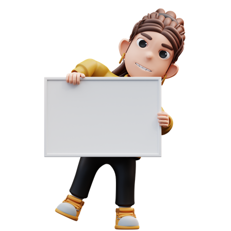 Stylist Girl Standing By Holding A White Board  3D Illustration