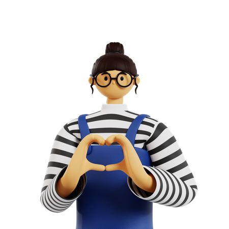 Stylist lady Showing love gesture pose  3D Icon