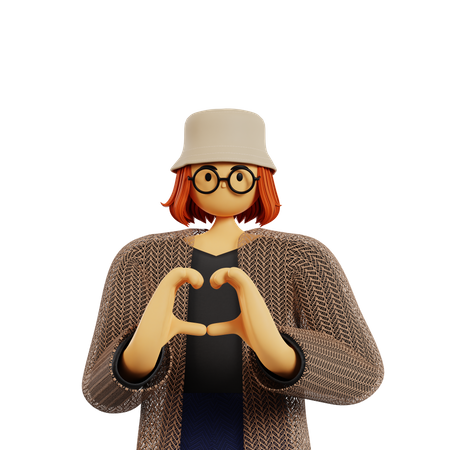 Stylist woman Showing love gesture pose  3D Icon