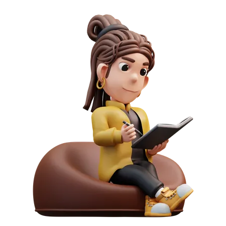 Fille de styliste assise lisant un livre  3D Illustration