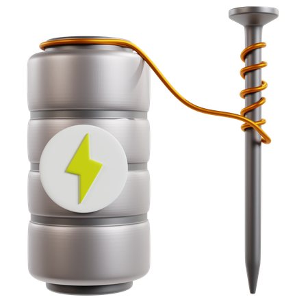 Stylized Battery With Nail And Wire  3D Icon