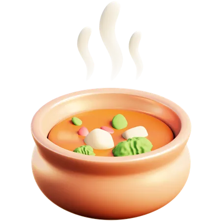 Stylized Bowl Of Soup With Steaming Aroma  3D Icon