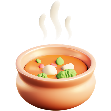 Stylized Bowl Of Soup With Steaming Aroma  3D Icon