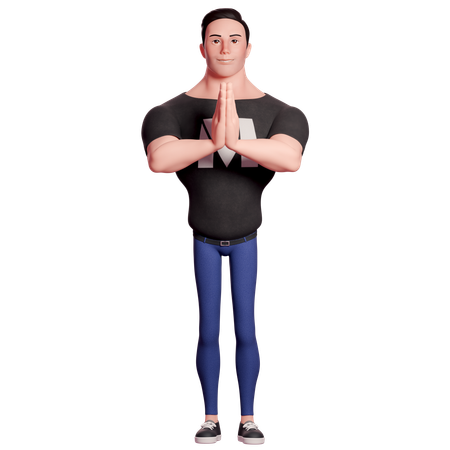 Stylized Man Doing Folded Hand Gesture  3D Icon