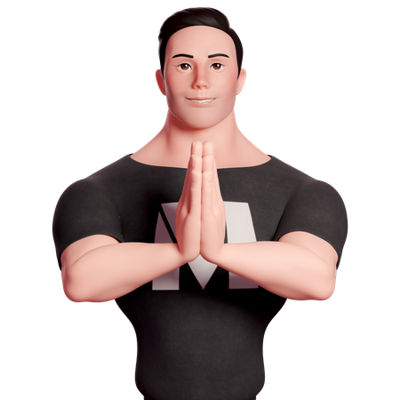 Stylized Man Doing Folded Hand Gesture  3D Icon