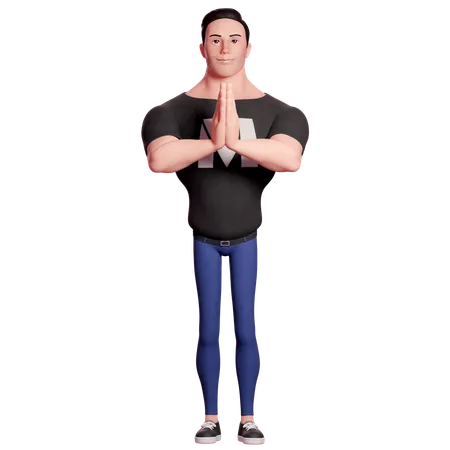 Stylized Man Doing Folded Hand Gesture  3D Illustration