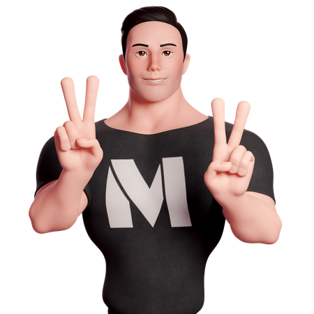 Stylized Man Doing Peace Hand Gesture With Both Hands  3D Illustration