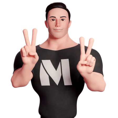 Stylized Man Doing Peace Hand Gesture With Both Hands  3D Illustration