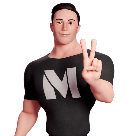 Stylized Man Doing Peace Hand Gesture With Left Hand  3D Illustration