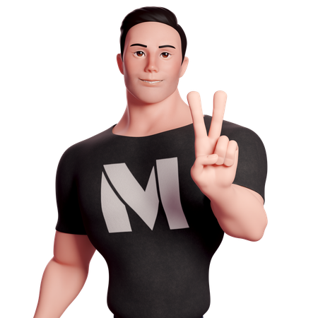 Stylized Man Doing Peace Hand Gesture With Left Hand  3D Icon