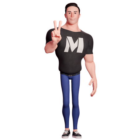 Stylized Man Doing Peace Hand Gesture With Right Hand  3D Illustration