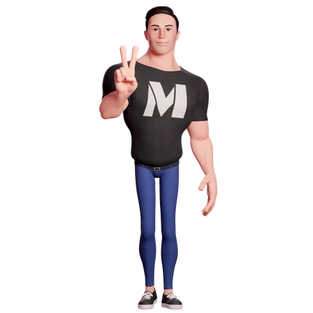 Stylized Man Doing Peace Hand Gesture With Right Hand  3D Illustration