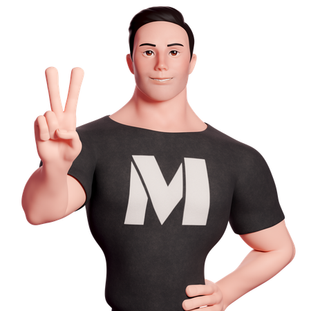 Stylized Man Doing Peace Hand Gesture With Right Hand  3D Illustration