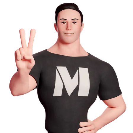 Stylized Man Doing Peace Hand Gesture With Right Hand  3D Illustration