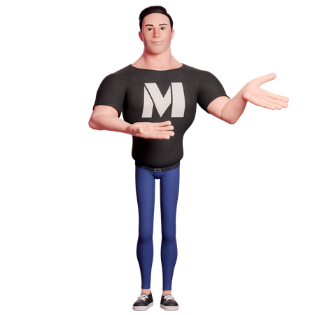 Stylized Man Doing Presenting Hand Gesture To Left Side With Both Hands  3D Icon