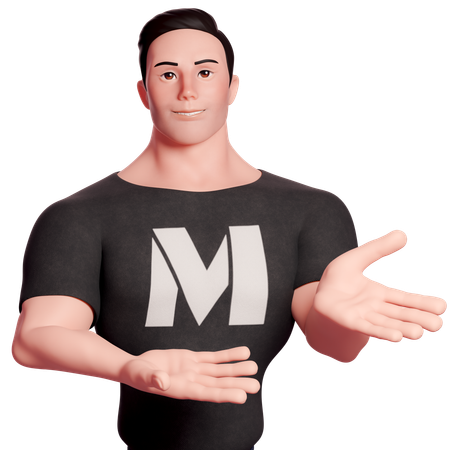 Stylized Man Doing Presenting Hand Gesture To Left Side With Both Hands  3D Icon