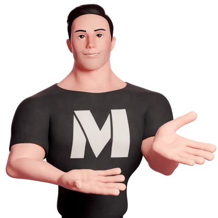 Stylized Man Doing Presenting Hand Gesture To Left Side With Both Hands  3D Illustration