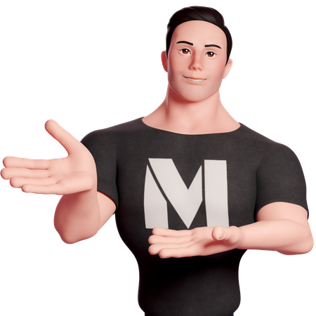 Stylized Man Doing Presenting Hand Gesture To Right Side With Both Hands  3D Icon