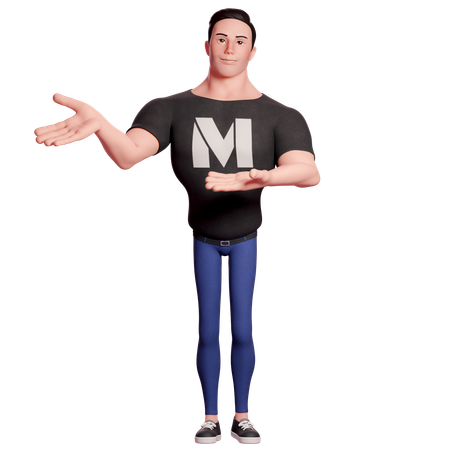 Stylized Man Doing Presenting Hand Gesture To Right Side With Both Hands  3D Illustration