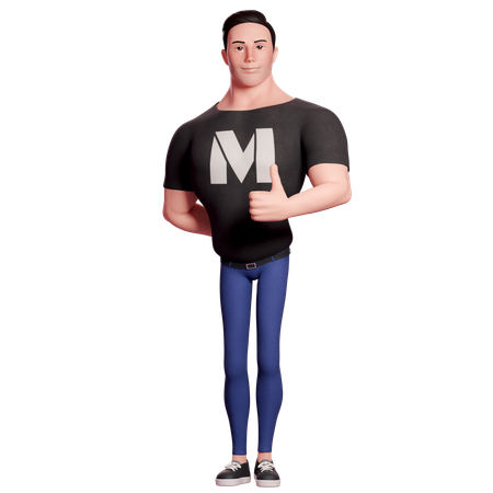 Stylized Man Doing Thumbs Up Gesture With Left Hand  3D Illustration