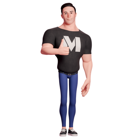 Stylized Man Doing Thumbs Up Gesture With Right Hand  3D Illustration