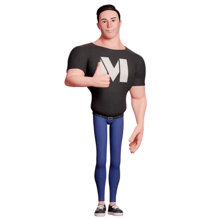 Stylized Man Doing Thumbs Up Gesture With Right Hand  3D Illustration