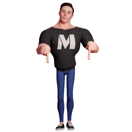 Stylized Man Pointing Down With Both Hands  3D Illustration