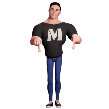 Stylized Man Pointing Down With Both Hands  3D Illustration