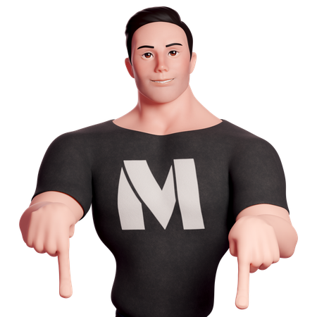 Stylized Man Pointing Down With Both Hands  3D Illustration