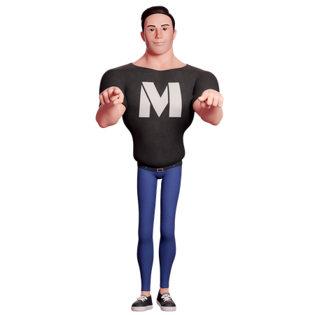 Stylized Man Pointing Forwards With Both Hands  3D Illustration