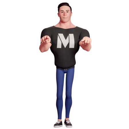 Stylized Man Pointing Forwards With Both Hands  3D Illustration